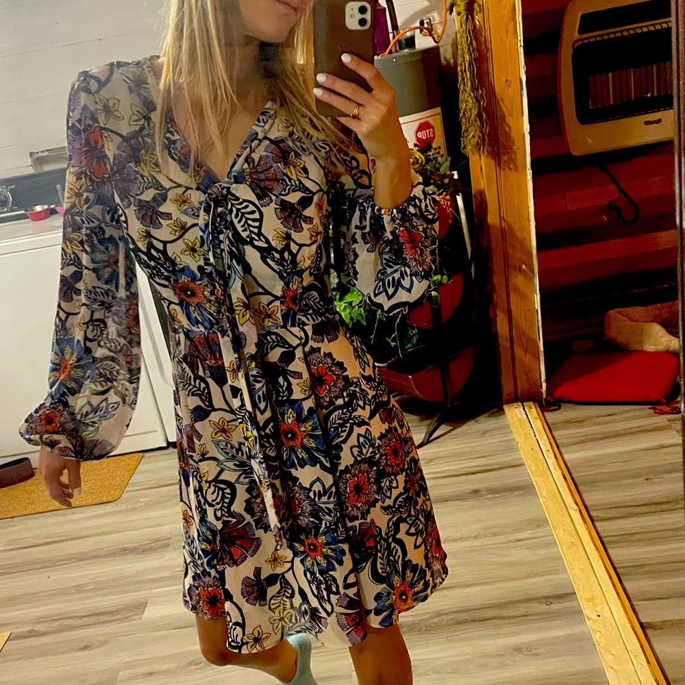Betsey Johnson Dress Floral Garden Bell Sleeve